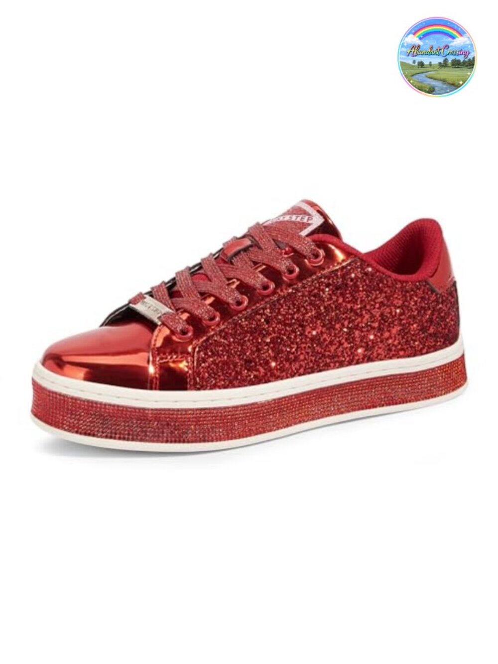 Glitter Embellished Platform Sneakers Lace-Up Cushioned Casual Athletic Shoes